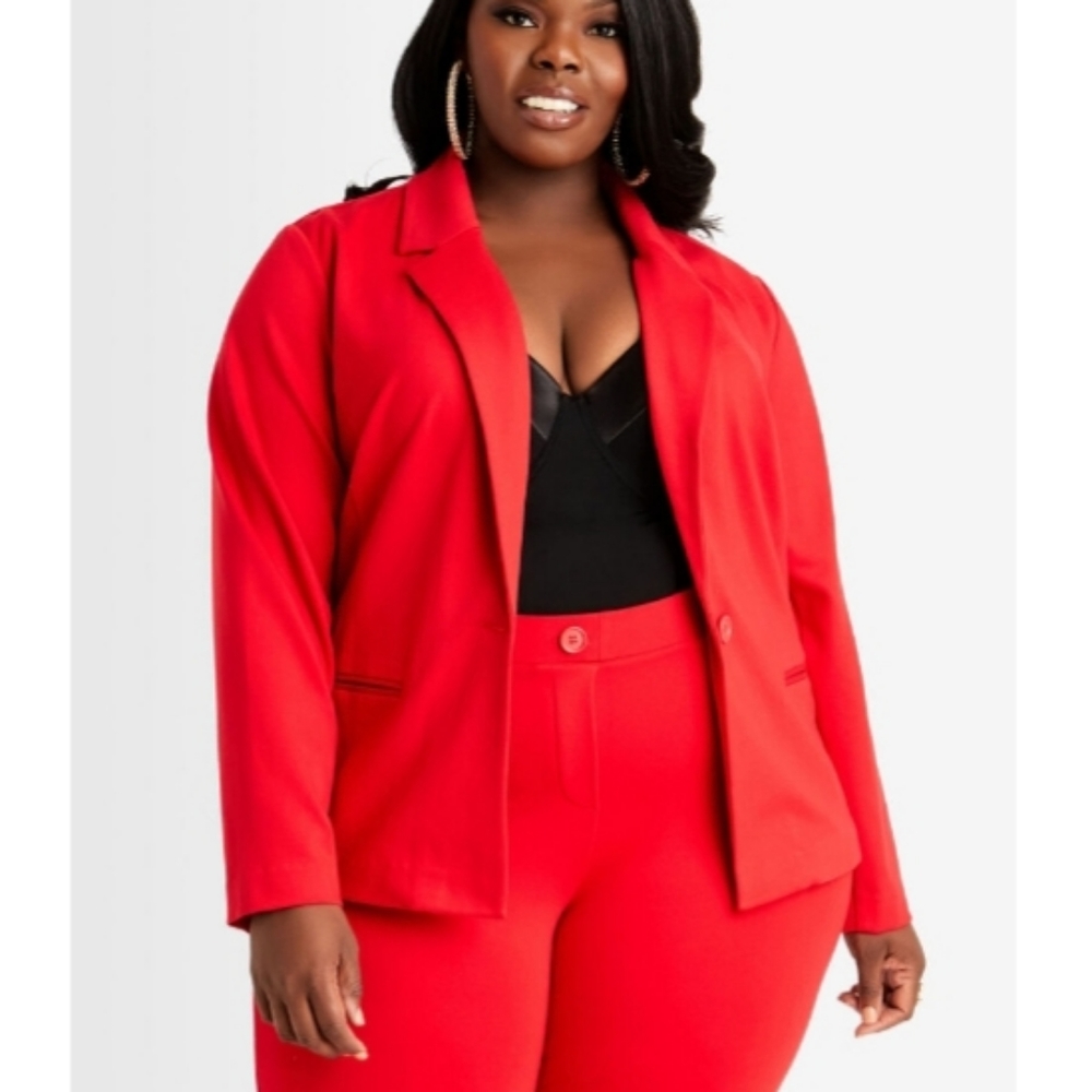 Ashley Stewart Red Power Ponte 1 Button Blazer SZ 16
